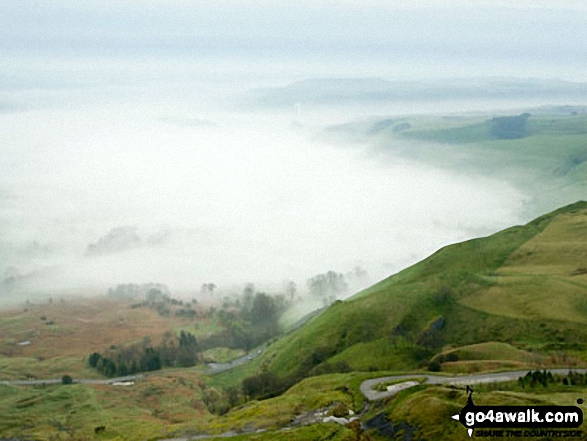 Walk d158 Sparrowpit and Mam Tor from Castleton - Castleton under a temperature inversion from Mam Tor