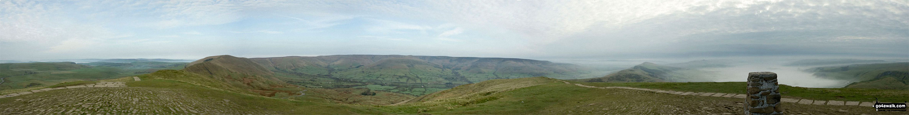 Walk d158 Sparrowpit and Mam Tor from Castleton - The Great Ridge - Lord's Seat (Rushup Edge), Rushup Edge, Kinder Scout, The Vale of Edale, Edale, Hollins Cross, Back Tor (Hollins Cross), Lose Hill (Ward's Piece), Hope and Castleton under the mist from Mam Tor