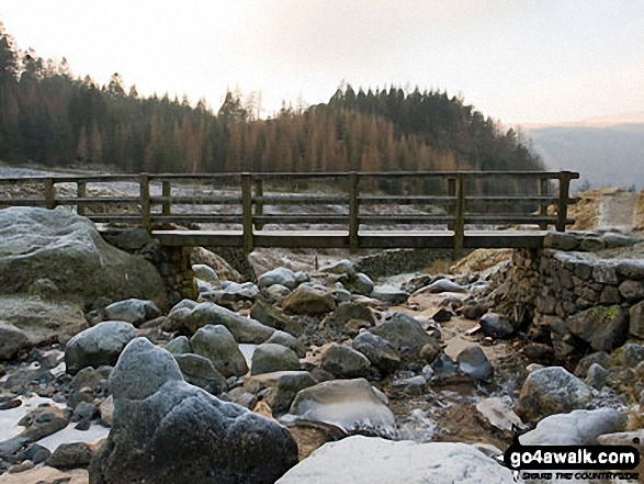 Walk c259 A Circuit of Thirlmere - The footbridge over Helvellyn Gill at The Swirls Car Park, Thirlmere