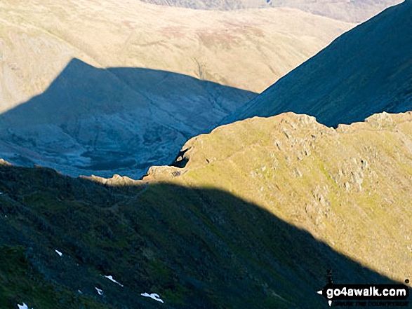 Walkers on Swirral Edge from the summit of Helvellyn 