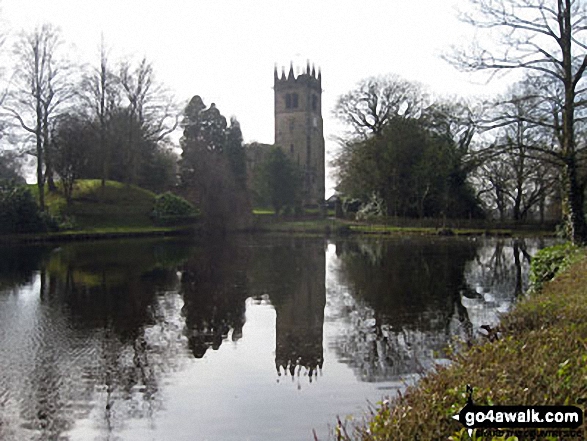 Walk ch175 The Macclesfield Canal, Bosley Locks and North Rode from Gawsworth - Gawsworth Church across the lake in front of Gawsworth Old Hall