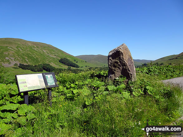 Walk c384 Grayrigg Forest from Hause Bridge - The large stone and information board mark the layby at Hause Bridge