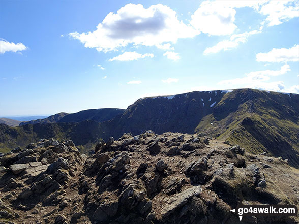 Walk c432 Helvellyn from Thirlmere - Swirral Edge and Helvellyn from the summit cairn on Catstye Cam