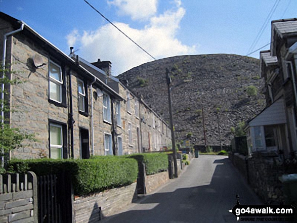 Slag heap towering over houses in Blaenau Ffestiniog