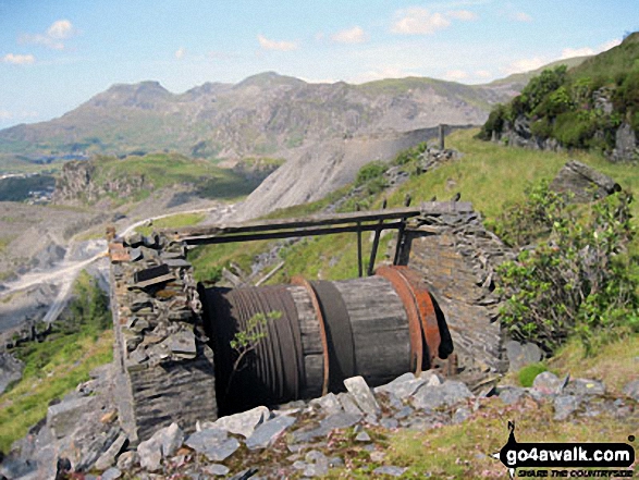 Walk gw170 Moel Penamnen and Manod Mawr from Blaenau Ffestiniog - Moelwyn Bach, Craigysgafn and Moelwyn Mawr from Drum House at the top of a disused incline in Maen-offeren Quarry