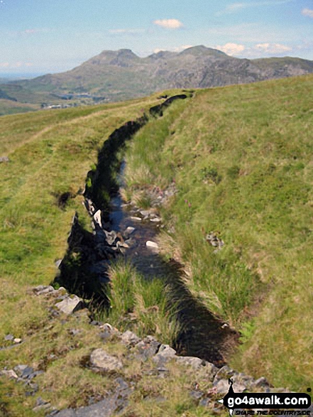 Moelwyn Bach, Craigysgafn and Moelwyn Mawr beyond the water leat on Moel Bowydd