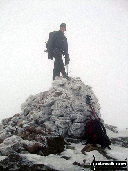 Walk c306 The Old Man of Coniston and Wetherlam from Coniston - A the summit of a snowy Wetherlam