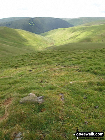 Walk n157 Swineside Law and Windy Gyle from Wedder Leap, Barrowburn - Swineside Law (left) and Black Braes (right) with Mozie Law (back left) and Windy Gyle (back right) from Hindside Knowe