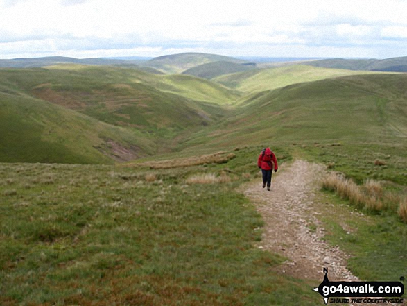 Walk n109 Windy Gyle from Rowhope Bridge - Climbing 'The Street' between Swineside Law and Hindside Knowe