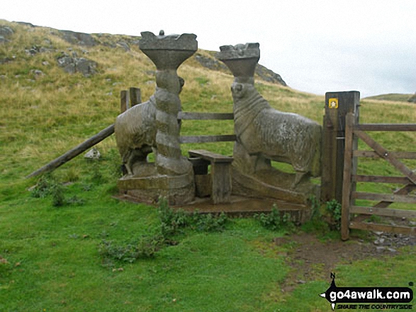 Walk du126 Bink Moss from Holwick - Unusual Sheep and Dove sculptured stile west of Holwick Scars