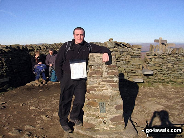 Walk ny101 The Yorkshire Three Peaks from Horton in Ribblesdale - On the summit of Pen-y-ghent during The Yorkshire Three Peaks Challenge