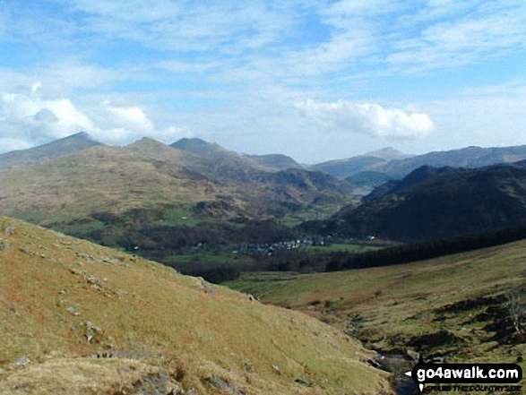 Walk gw192 Moel Hebog from Beddgelert - Beddgelert from the lower slopes of Moel Hebog