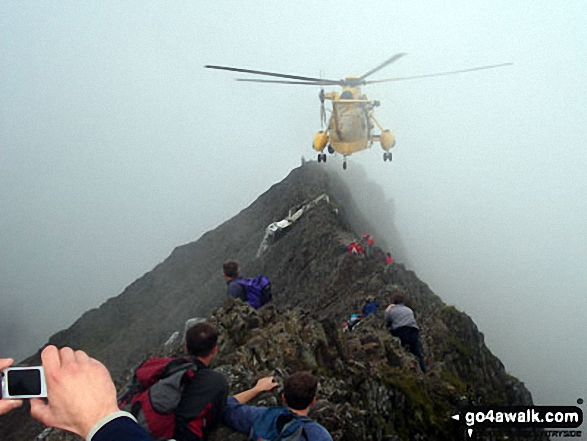 Walk gw136 The Snowdon (Yr Wyddfa) Horseshoe from Pen y Pass - Helicopter rescue on Crib Goch