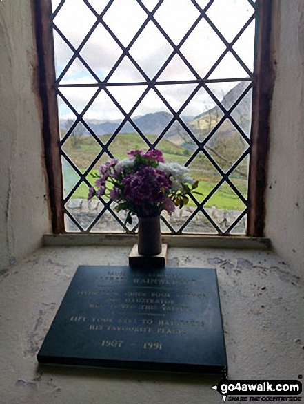 Walk c379 Rannerdale Knotts from Buttermere - Plaque dedicated to Alfred Wainwright in Buttermere Church, Buttermere