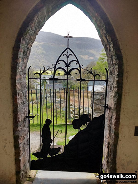 Walk c263 The High Stile Ridge from Buttermere - The wrought iron 'Shepherds Gate',  Buttermere Church, Buttermere
