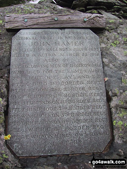 Plaque on Castle Crag summit 