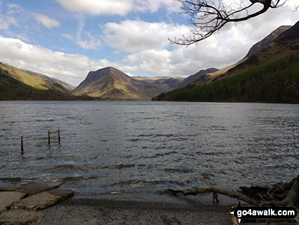 Walk c379 Rannerdale Knotts from Buttermere - Honister Pass (left), Fleetwith Pike, Hay Stacks (Haystacks) and High Crag (Buttermere) across Buttermere