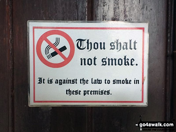 Walk c406 Hay Stacks from Gatesgarth, Buttermere - No smoking sign on the door of Buttermere Church, Buttermere