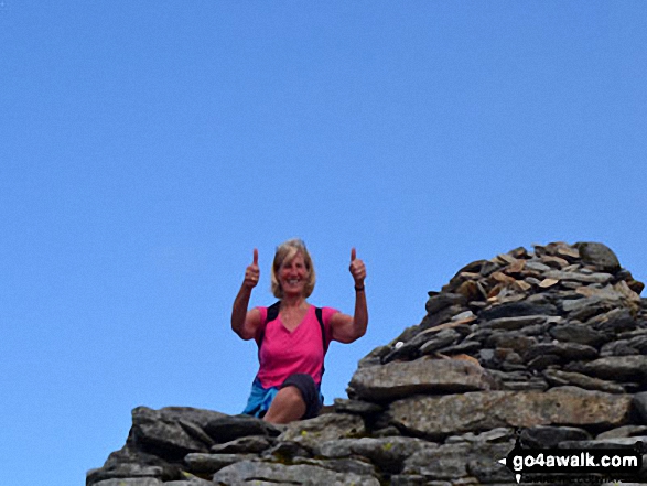 Walk c179 The Seathwaite Round from Seathwaite, Duddon Valley - The 'Thumbs up' on the summit of The Old Man of Coniston