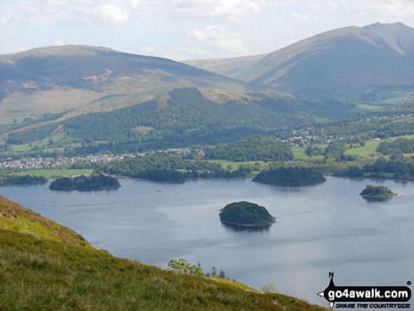 Walk c459 The Greater Newlands Horseshoe from Hawes End - Derwent Water from Cat Bells (Catbells) with Latrigg (left) and Blencathra or Saddleback (right) beyond