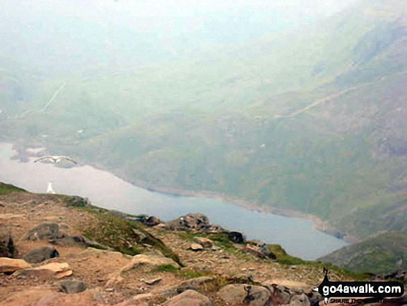 Walk gw117 Snowdon and Yr Aran via The Watkin Path from Bathania, Nantgwynant - Llyn Llydaw from Snowdon