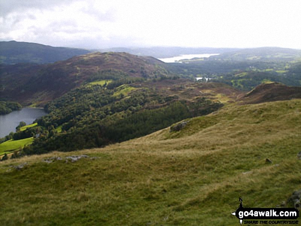 Walk c105 Lang How and Silver How from Grasmere - Grasmere Lake, Loughrigg and Windermere in the distance from Silver How