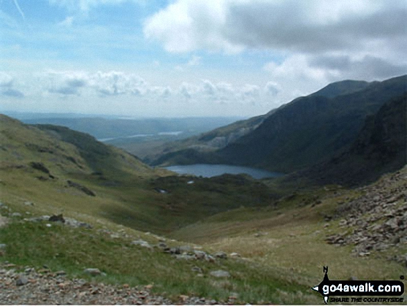 Levers Water and The Old Man of Coniston from Swirl Hawse 