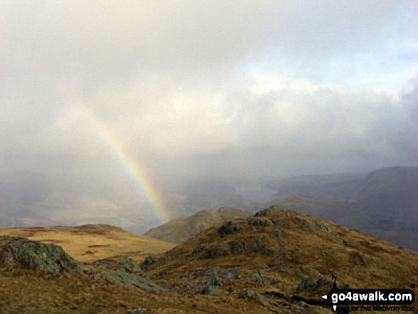 Walk c155 The Knott and Place Fell from Patterdale - Rainbow over Ullswater from the summit of Place Fell