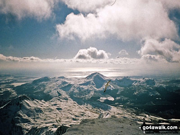 Walk gw136 The Snowdon (Yr Wyddfa) Horseshoe from Pen y Pass - Cardigan Bay from Snowdon summit