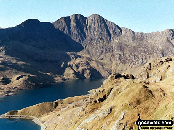 Walk gw100 Mount Snowdon (Yr Wyddfa) from Pen-y-Pass - Y Lliwedd from the Pyg Track path on the lower slopes of Crib Goch