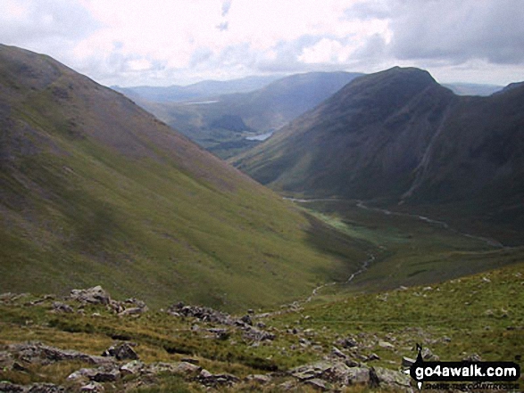 Walk c120 The Ennerdale Horseshoe - Mosedale (Wasdale) with Yewbarrow beyond from Black Sail Pass