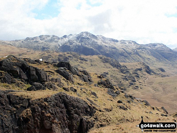 Walk c402 Harter Fell and Hard Knott from The Woolpack Inn, Eskdale - A dusting of snow on Crinckle Crags from Great Moss