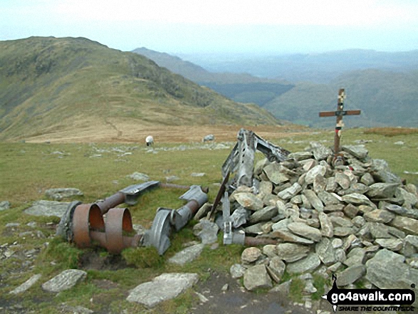 Walk c222 Swirl How and Wetherlam from Coniston - The S for Sugar Aircraft Crash Memorial between Swirl How, Great Carrs and Grey Friar