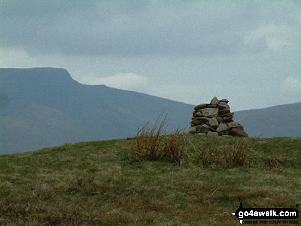 Walk c309 Great Mell Fell, Little Mell Fell and Gowbarrow Fell - Great Mell Fell Summit cairn with Sharp Edge (left) clearly visible beyond