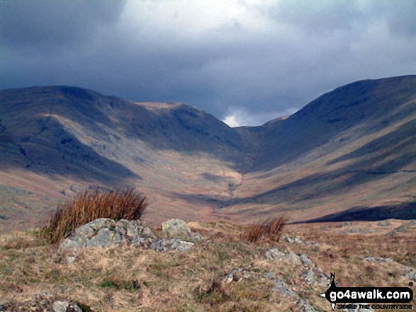 Walk c332 The Hagg Gill Round from Troutbeck - Stony Cove Pike (Caudale Moor) (left), Thresthwaite Mouth and Thornthwaite Crag (right) from the Northern end of Troutbeck Tongue