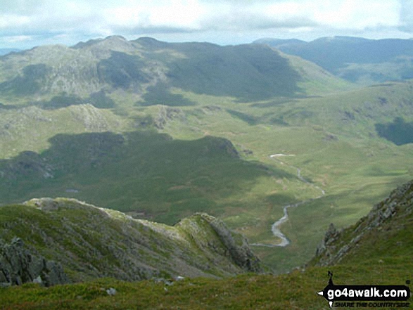 Walk c453 The Scafell Mountains from Wasdale Head, Wast Water - The River Esk and Crinkle Crags from Sca Fell