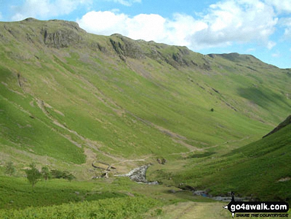 Walk c166 The Scafell Masiff from Wha House Farm, Eskdale - Hard Knott from above Lingcove Bridge