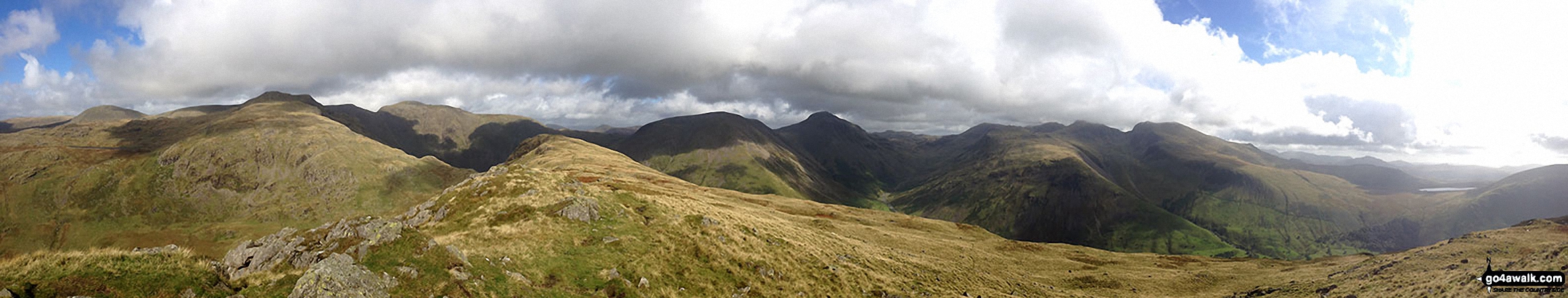 Walk c101 Pillar and Little Scoat Fell from Wasdale Head, Wast Water - Haycock, Little Scoat Fell, Red Pike (Wasdale), Pillar, Top of Stirrup Crag, Kirk Fell, Great Gable, Great End, Lingmell, Scafell Pike, Sca Fell, Slightside, Harter Fell (Eskdale) and Burnmoor Tarn from the summit of Yewbarrow