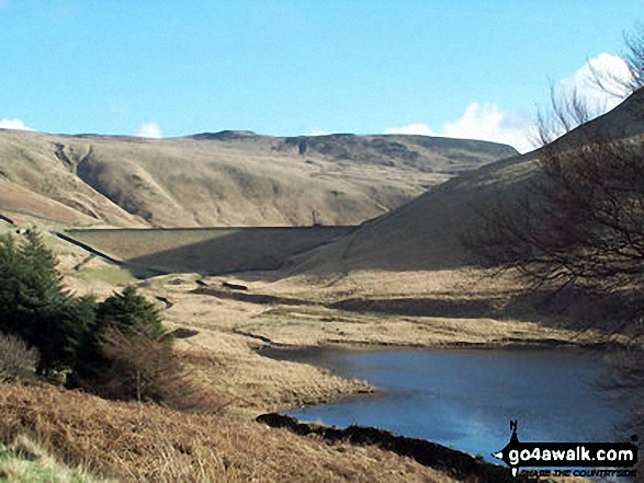 Walk gm126 Ashway Rocks and Great Dove Stones Rocks from Dove Stone Reservoir, Greenfield - Yeoman Hey and Greenfield Reservoirs with Raven Stones Brow beyond