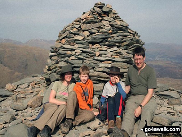 Walk c179 The Seathwaite Round from Seathwaite, Duddon Valley - My wife Imogen, my two boys Jonathan and Matthew and me on Coniston Old Man