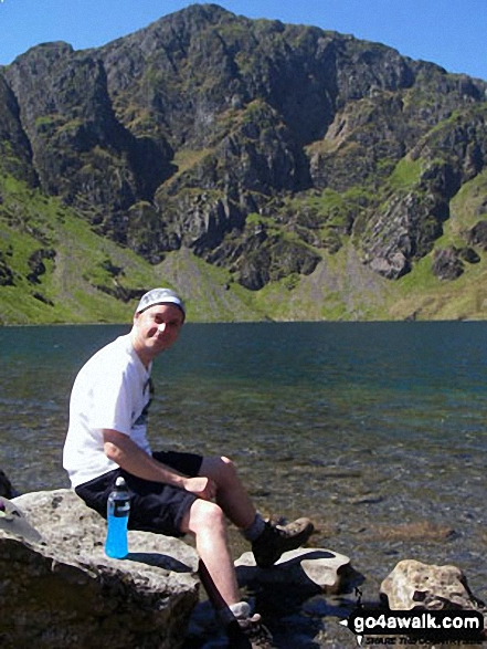 My mate Tony at Llyn Cau on the Minffordd Path with Cadair Idris in the background 