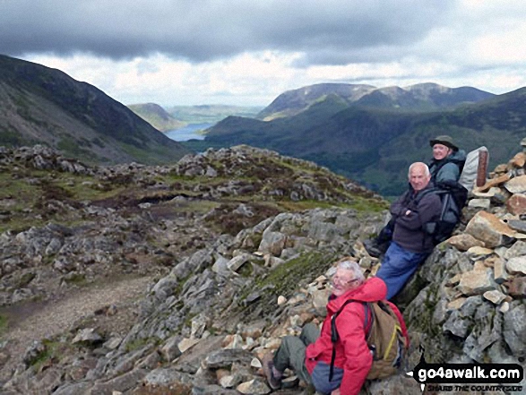 Walk c151 Great Gable, Kirk Fell and Hay Stacks from Honister Hause - Runaway Ramblers from Bury Lancs on top of Hay Stacks (Haystacks)