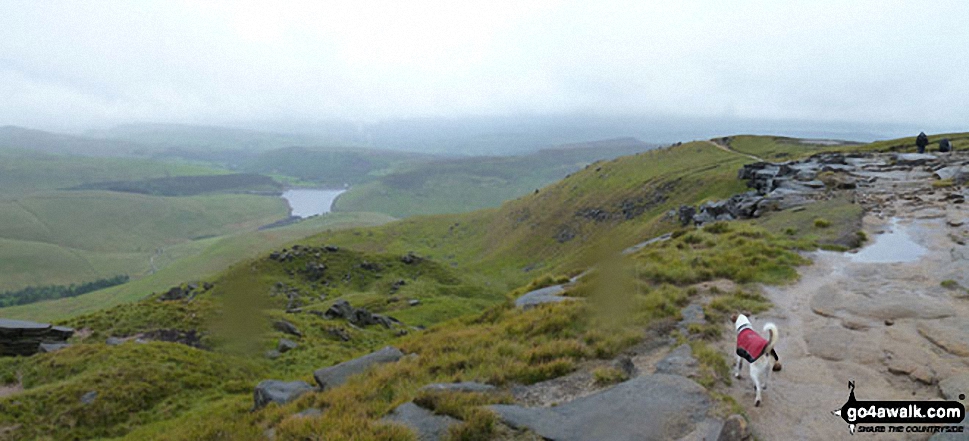 Walk d135 Kinder Downfall from Birchin Clough - Kinder Reservoir from The Pennine Way on The Kinder Scout Plateau near Kinder Downfall