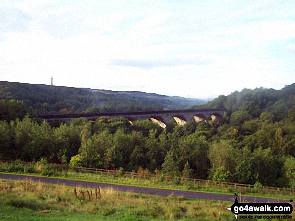 The Nine Arches Viaduct with the Column of Liberty, Gibside Country Estate on the horizon from The Red Kite Trail near Winlaton Mill, Gateshead 