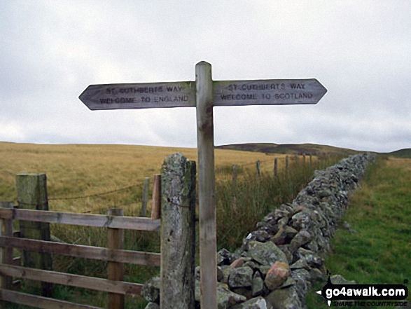 Walk n200 The Schil from Hethpool - The St Cuthbert's Way crossing the border from Scotland into England near Eccles Cairn