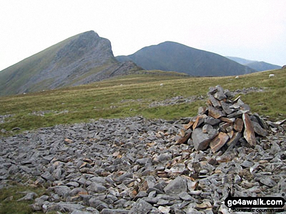 Walk gw188 The first part of the Nantlle Ridge from Rhyd-Ddu - The Nantlle Ridge - Mynydd Drws-y-coed (left) and Trum y Ddysgl from a cairn on the slopes of Y Garn (Moel Hebog)