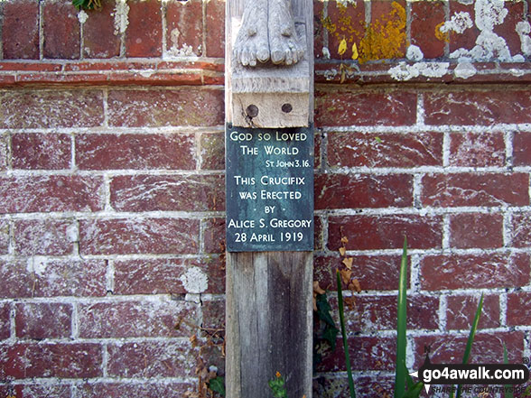 Walk es144 Firle Beacon from Alfriston - Caption below the crucifix outside Berwick Church