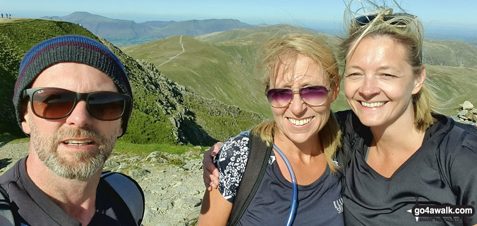 Walk c286 The Glenridding Skyline from Glenridding - Myself, Emma Cooper & Rachel Hargreaves on the summit of Helvellyn after tackling Striding Edge