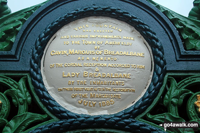 Walk pk105 The Birks of Aberfeldy from Aberfeldy - Medallion on the top of the ornate fountain in the centre of Aberfeldy