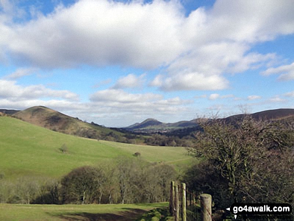 Walk sh102 Pole Bank and The Long Mynd from Church Stretton - Nills (left) and Church Stretton with The Lawley and Caer Caradoc Hill beyond from near Minton